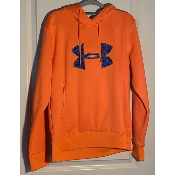 Under‎ Armour Hoodie Women Orange/Purple Logo Pullover Sweatshirt PTP 22 - Picture 1 of 4